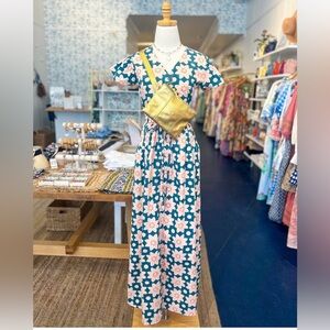 Beau & Ro XS Block Print Flower Pattern Maxi Dress - Excellent Condition